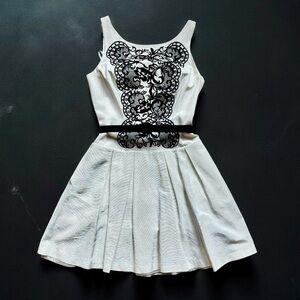 White House Black Market Formal Belted Dress in Black and White